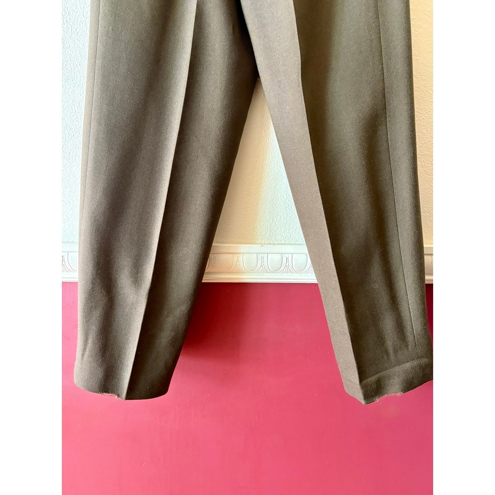 Vintage 100% Pure Wool High Waist Pleated Trousers Olive Green 8 Dark Academia - Picture 8 of 11